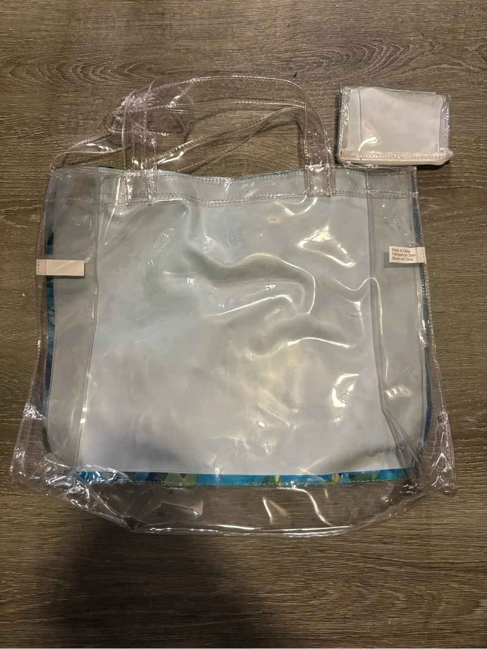 Clear Vinyl Tote and small pouch with Blue Tropical Fish Print
